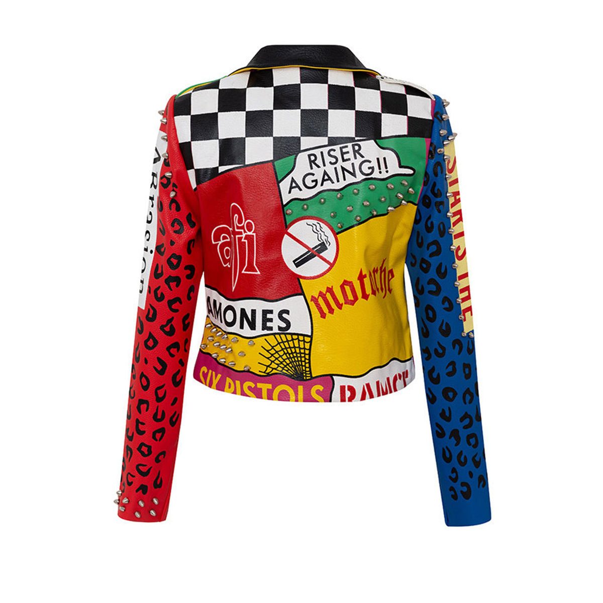 Graffiti Art Printed Womens Biker Faux Leather Rivet Jacket 