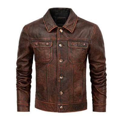 Newly Arrival Top Layer Cowhide Genuine Leather Jacket Casual Retro Men's Jacket