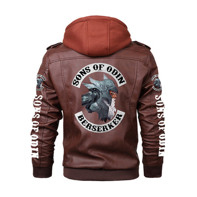 SONS OF ODIN BERSERKER Print PU Leather Rock Punk Jackets Brown Motorcycle Jacket Men Casual Autumn Winter Leather Coat