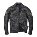 New Vintage Grey Motorcycle Genuine Leather Jacket Men's Biker Natural Cowhide Jackets Man Slim Cool Clothing Coat