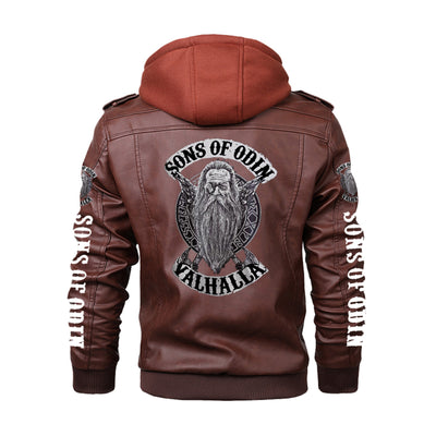 SONS OF ODIN BERSERKER Print PU Leather Rock Punk Jackets Brown Motorcycle Jacket Men Casual Autumn Winter Leather Coat